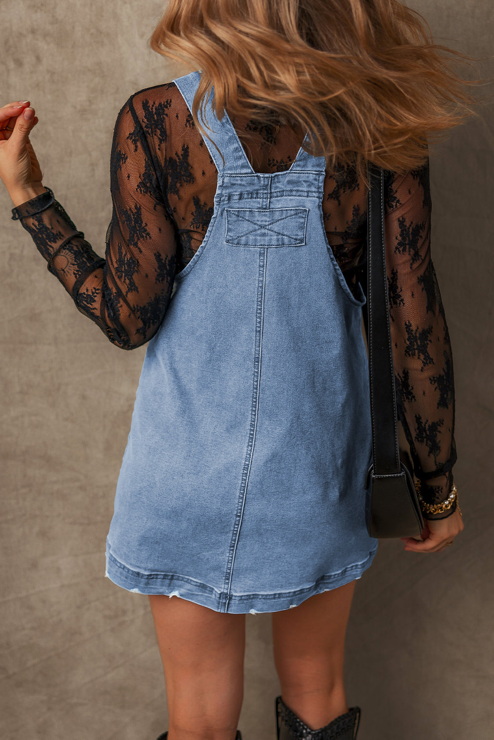 Dusk Blue Pocketed Adjustable Straps Denim Overall Dress